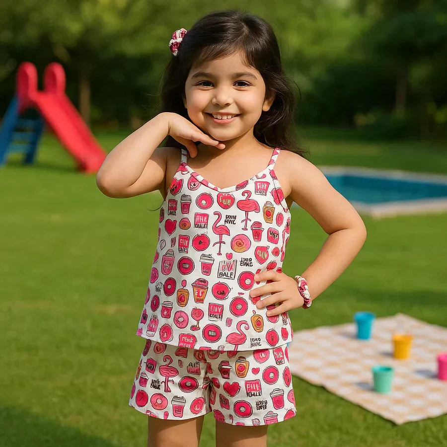 Pink Vibe Kids Short Set