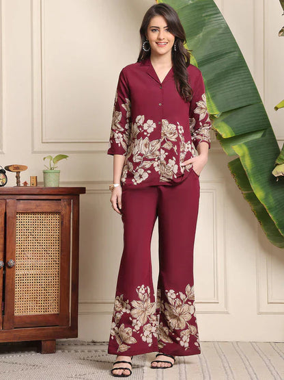 B#255 WINE FLORAL CO-ORD SET
