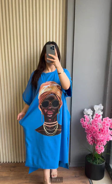 ART-INSPIRED DROP SHOULDER MAXI TEE