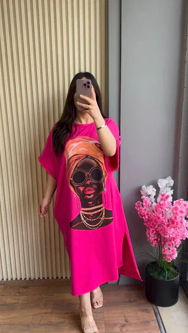 ART-INSPIRED DROP SHOULDER MAXI TEE
