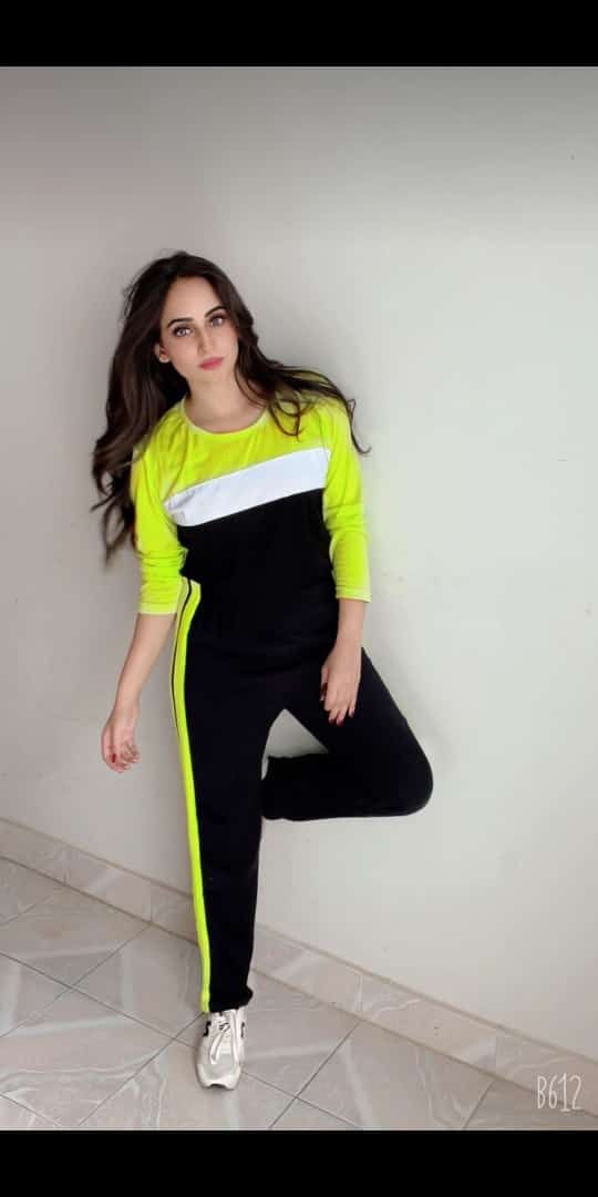 Yellow  Full Sleeves Panel Tracksuit For Women