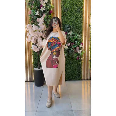 LONG LOOSE PRINTED TOP TEE