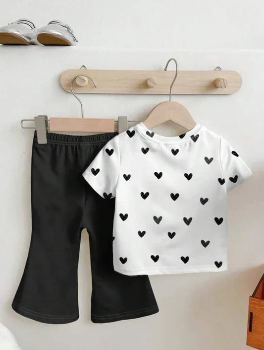 BLACK HEART PRINT TWO PIECE SET