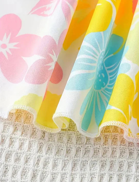 VIBRANT FLORAL SLEEVELESS DRESS WITH BELT FOR GIRLS