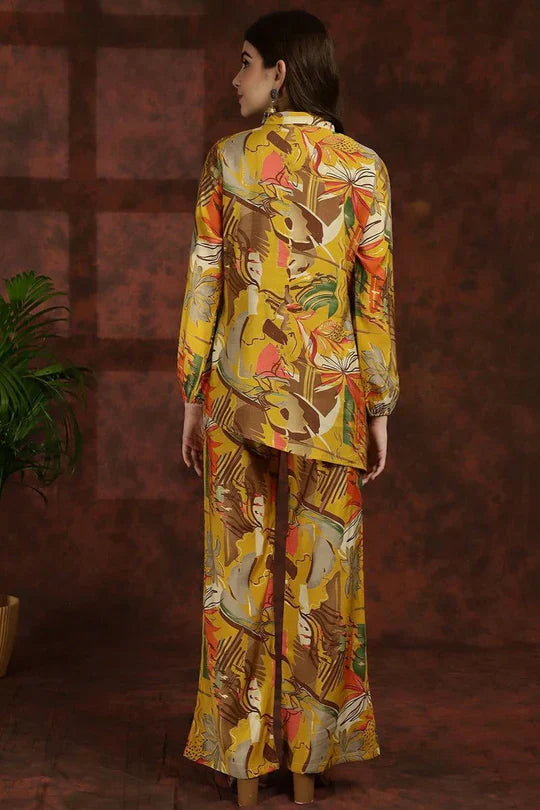 YELLOW FLORAL PRINTED TUNIC PALAZZO ETHNIC CO-ORD SET