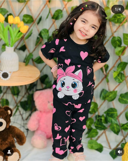 BLACK HEART KITTY 2 PCS KID SUIT