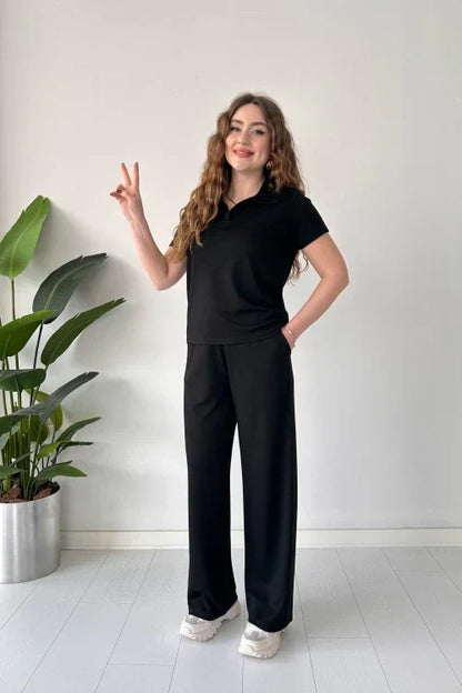 SUMMER CASUAL WOMEN'S POLO COLLAR TOP & TRACKSUIT