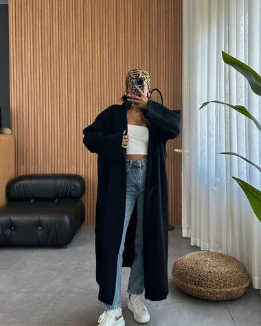 LONGLINE STREET-STYLE LONG WINTER FLEECE FABRIC GOWN